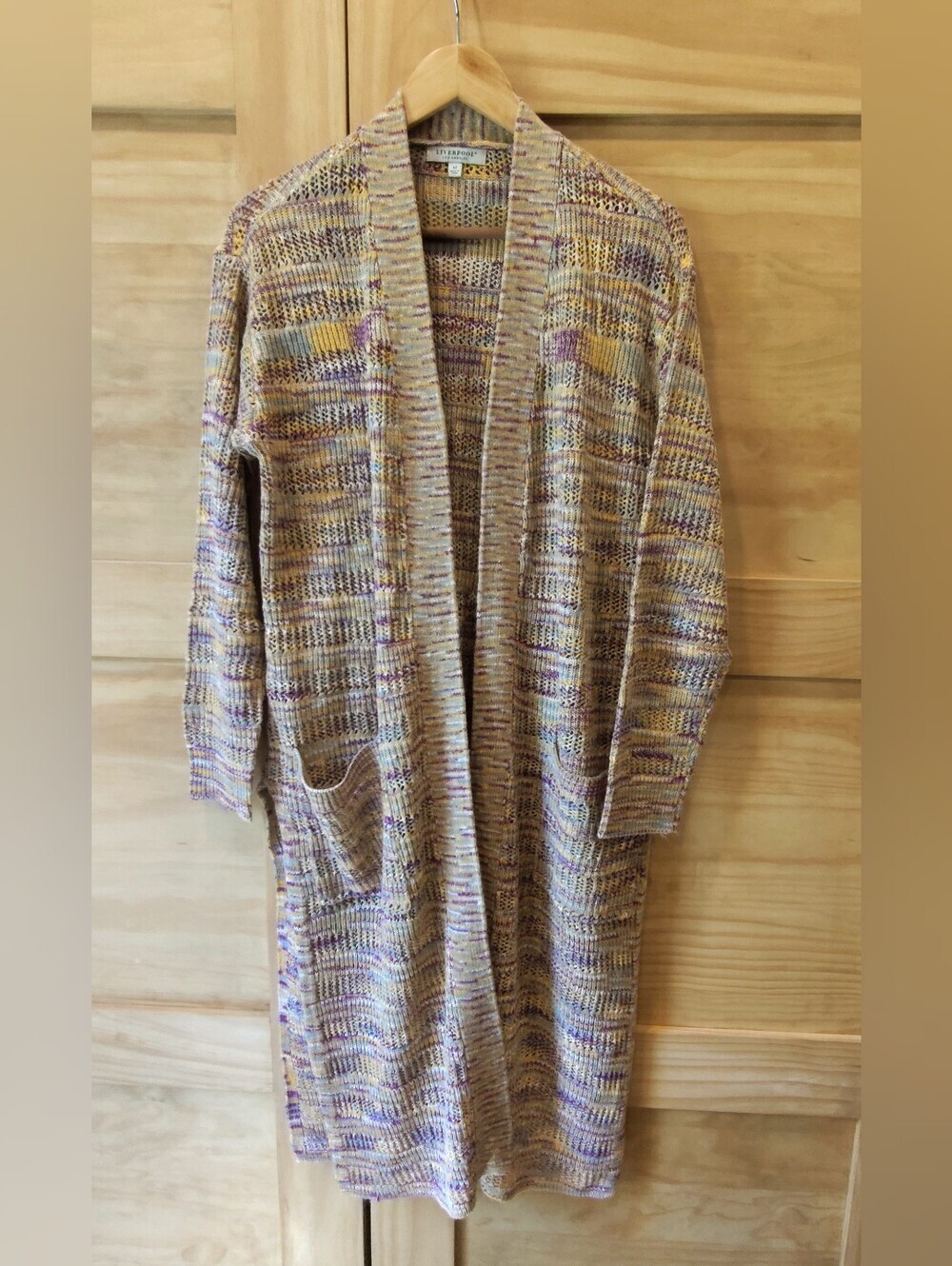 Liverpool Women's Boho Multicolor Open-Front Textured Knit Cardigan | M